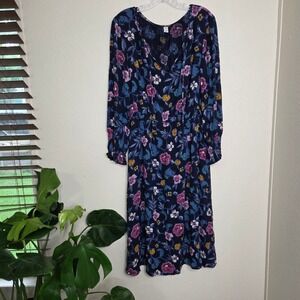 Old Navy Floral Print Long Sleeve Midi Dress Navy Blue Size Large